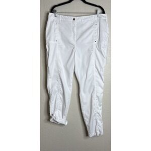 Chicos Womens 2.5 US 14 White Ankle Cargo Style Roll Tab Hem Pants Pull On
